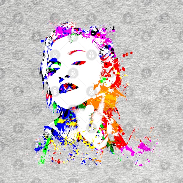 Madonna Portrait Watercolor Colorful Splatter by SPJE Illustration Photography